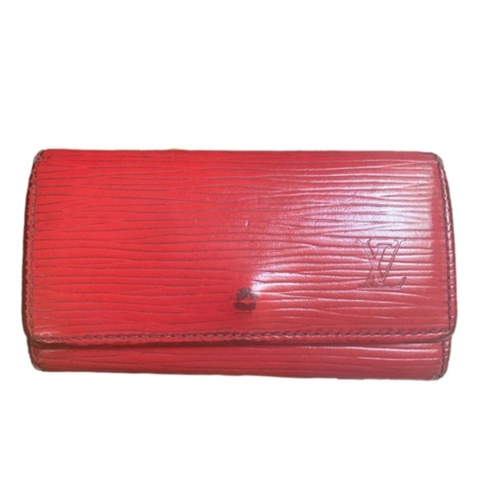 Louis Vuitton 4 Hook Key Holder Designer Wallet Red Epi Leather Trifold Case